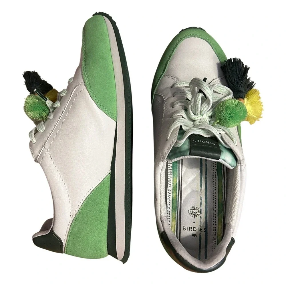 Birdies x 21Seeds Women Green White Leather Suede Roadrunner Sneakers Size 6.5